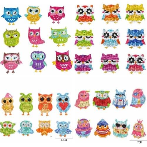 Mini Pattern 5D DIY Full Round Cartoon Owl Diamond Painting Puzzle Children Sticker Little Girl Diamond Paintings Sticker