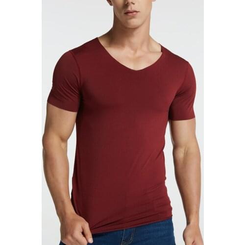 Men Ice Silk Tee Clothing 7 Colors Fitness T Shirt Summer V neck Man Casual Elastic Tee Tops T-shirts For Male Solid Shirt