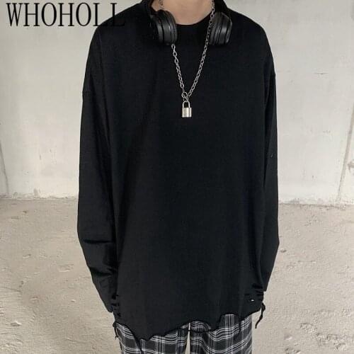 Mens And Womens T-shirts 2021 New Autumn Ins High Street Black Long Sleeved Bottomed Shirt T-shirt Loose Hollow Out Top
