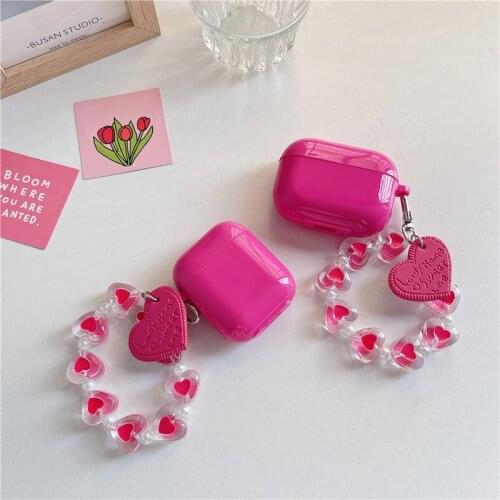 Cute Candy Rose Red TPU Soft Earphone Case For Apple airpods 1 2 3 Pro Bluetooth Headset Cover Box Shell Luxury Love Chain Gifts
