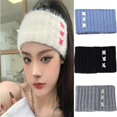 New Autumn and Winter Warm Hair Band Mens Women Fashion Cashmere and Lamb Hair Woven Hair Scarf Solid Color Headband Gift