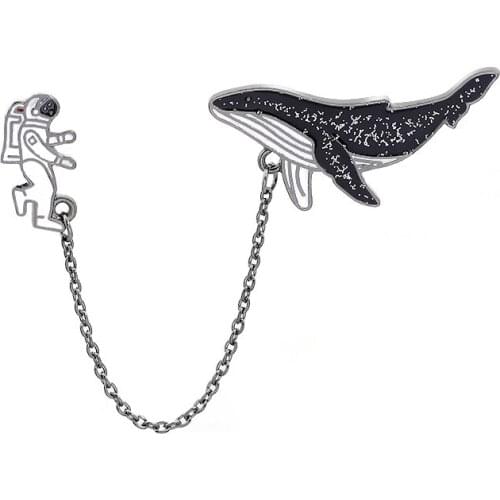 New Personality Trend Brooch Pin With Chain Astronaut And Whale Friend Story Two In One Brooch Pin Best Gift To Friend