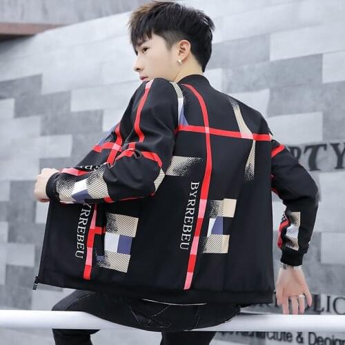 New style young jacket mens collar plaid jacket Korean version of self-cultivation jacket Chunqiu mens jacket