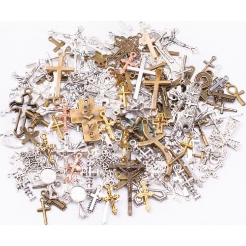 100g/Lot Pendants Silver Color Random Alloy Cross Charms For DIY Bracelet Necklace Jewelry Making
