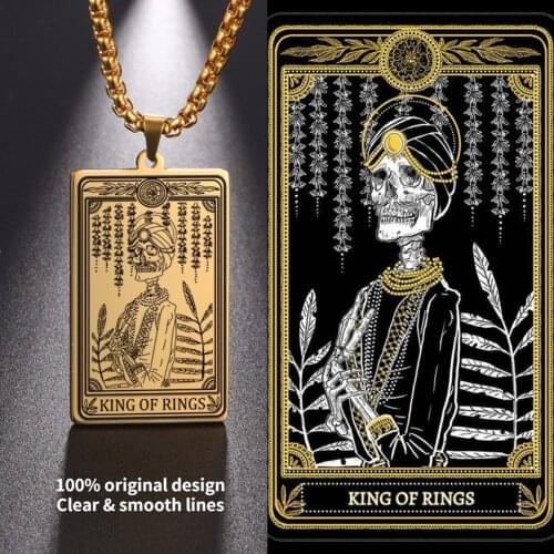 Gold Gilded Skeleton The Rings of Marigold Tarot Talisman Pendant Necklace for Men Stainless Steel Amulet Charms Chain Jewelry