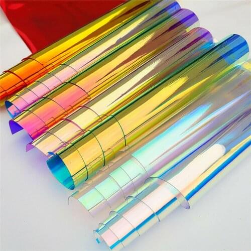 1 Sheet Of PVC Fabric 0.4mm Transparent Transparent PVC Holographic Velcro DIY Crafts Multicolor Fabric Vinyl Film For Handbag