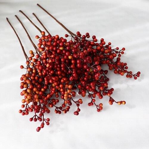 Christmas Decorations 5 Fork Foam Red Berry Fake Plants for Home Party Decoration Artificial Berry Flower Branches