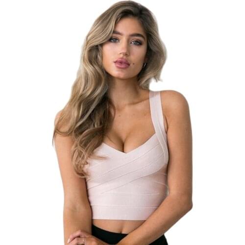 Nude V Neck Strap Summer Sexy Womens Short Elastic Knitted New Fashion 2018 Bandage Crop Top