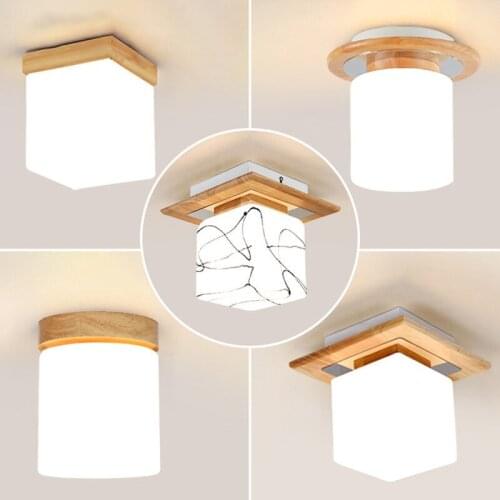 Modern LED Round Ceiling Light Fixtures for Living Room Bedroom Wood Glass Iron Home Loft Decor Square Ceiling Lamp Lights Room