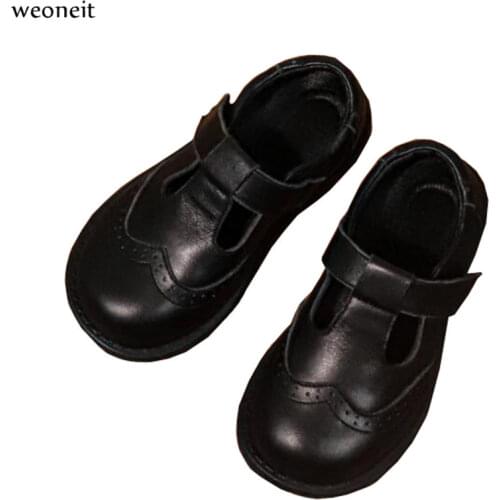 Weoneit Leather Shoes for Girls Children Footwear Fashion Flats Kid 2021 Spring Autumn Princess Party Shoes Rubber Solid Color