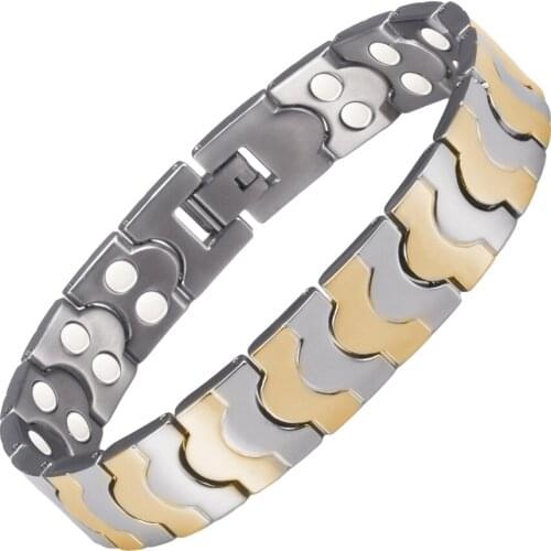 Wollet Jewelry Simple Design Titanium Magnetic Bracelet for Men Silver Color Copper Bio Magnet Health Care Healing