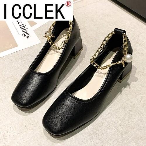 Women High Heels Shoes 2021 New Beige Thick Heel Square Toe Waterproof Platform Shoes Girls Vintage Mary Jane Shoes Woman Pumps