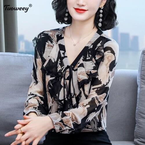 Floral Women vintage Blouses Fashion autumn long Sleeve plus size clothes bow collar Shirt Female Casual tops camisas mujer