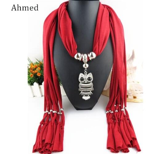 Ahmed Bohemian Fashion Collar Necklace Jewelry Ethnic Alloy Owl Pendant Silk Tassel Scarf Necklaces For Women Gifts