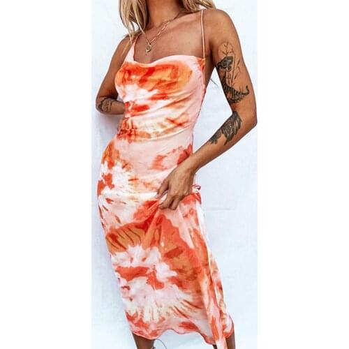 Women robe femme summer dress Tie Dye Print Long Sexy Backless Spaghetti Strap Skirt for Dating dresses women casual Dresses