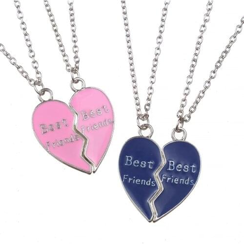 ZRM Fashion Jewelry Pink Blue Charm 1Pair Half Love Heart Pendant Best Friends Necklace For Men And Women Wholesale
