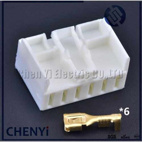 1 sets white 6 Pin auto electric housing female plug wire harness cable connector with Terminal