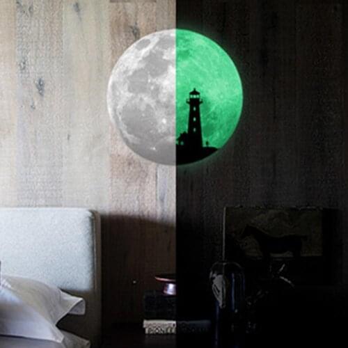 1 Pcs Luminous Wall Stickers Romantic Moon Fluorescent Sticker Decals 5 Styles Pvc Easy To Paste Background Paste Home Decor