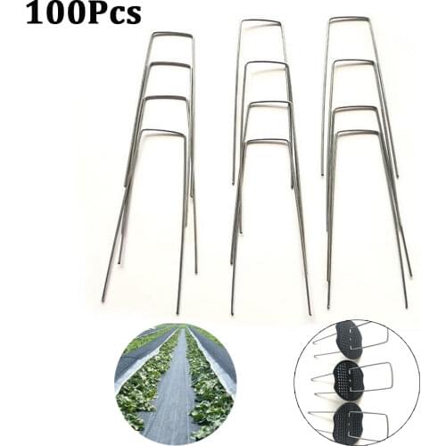 100pcs U-shaped Gardening Nails Silver Metal Nails for Greenhouses Ground Nail Film Fixed Pegs Gardening Fixing Tools for Garden