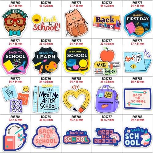 30Pcs/lot Back to School Theme Printed Flatback Resins for DIY Hair Bow Scrapbooking Decoration Accessories R0576 R0577 R0578