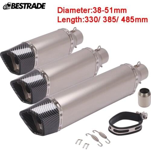 330mm/385mm/485mm Length Motorcycle Universal 38-51mm Exhaust Muffler Pipe Silencer Tube With DB Killer Stainless Steel Slip On