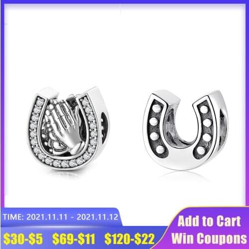 Authentic 100% Silver 925 Horseshoe U Shape Charms Diy Hollow Beads Fit Original European Bracelet Necklace Jewelry Making Gifts