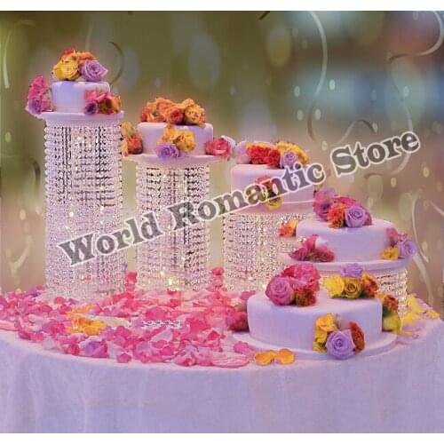 Big size 4pcs/set Acrylic Wedding clear circle cake stand crystal centerpiece dia(20cm ~ 35cm)