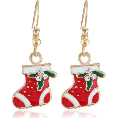 CRLEY Hot Sale Cute Red Socks Dazzling Drop Earrings for Women Rhinestone Oil Drop Fashion Christmas Wedding Jewelry Earring
