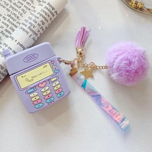 For Airpods Pro 3D Cute Sweet Baby Call Purple Cellphone Earpods Case for Apple Airpods 1 2 3 Wireless Earphone Cover Key Chain