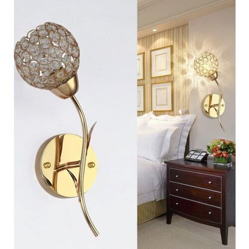 E27 Modern Bedroom Crystal Wall Light Sconces Lamps Golden Color for Indoor Decoration Night Light Bedside