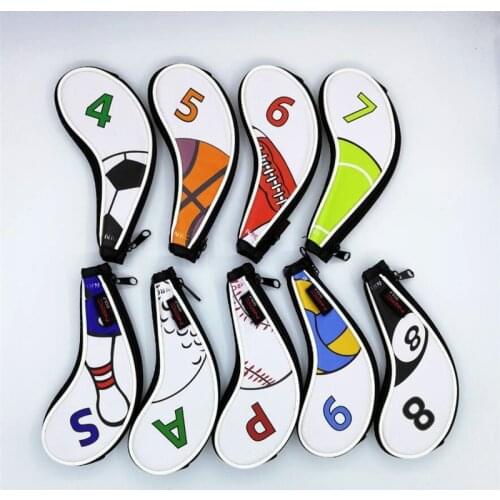 ZIPPER BALLS printing golf irons headcover pu golf club Iron set covers #4-9PAS