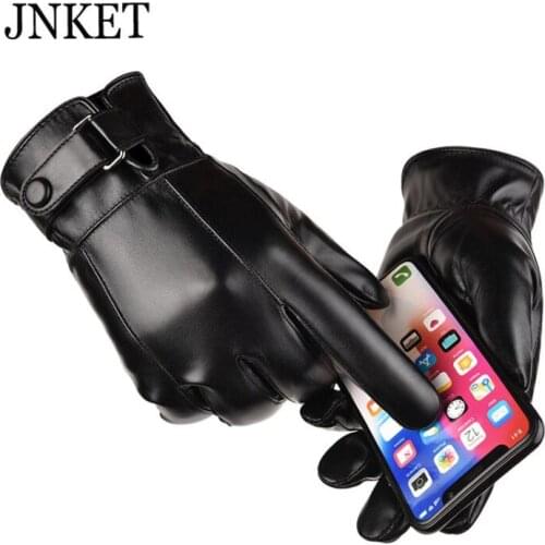 JNKET Mens Touch Screen Gloves Winter Glove Washable PU Leather Gloves Thicker Warm Velvet Driving Gloves Motocycle Gloves