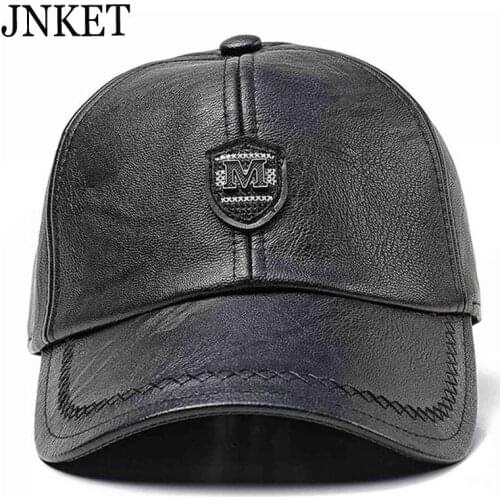 JNKET Winter Cap PU Leather Mens Baseball Cap Waterproof Windproof Earflaps Hat Outdoor Sports Cap Gorras Baseball Casquette