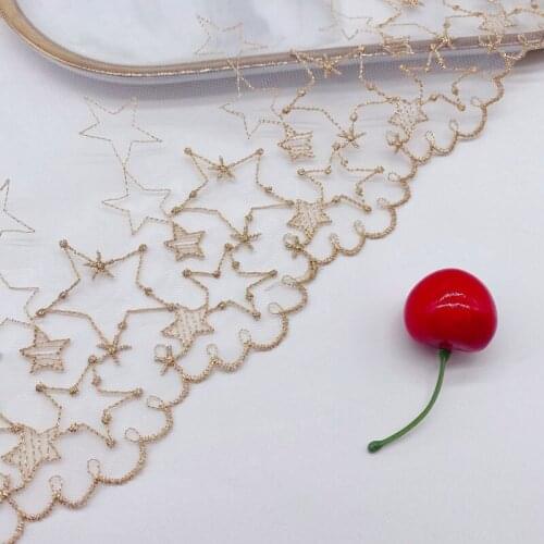 Beautiful Gold Thread Star Net Yarn Embroidery Tulle Lace Fabric Lolita Wedding Dress Cuffs Handmade Diy Skirt Textile Sewing