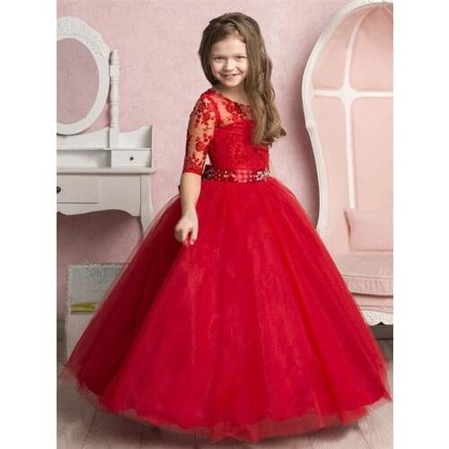 Pearls Lace Applique Tiered Flower Girl Dress for Wedding Tulle Children Ball Gown Birthday Party Communion Wears