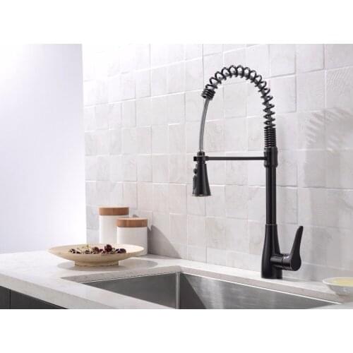 Brass Singel Lever Tall Pull Down Oil Rubbed Bronze Kitchen Faucet with Retractable Pull Out Wand Sprayer Head Swivel Spout