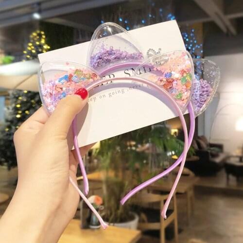 Cute Cat Ear Hairband Girl Baby Korean Children Quicksand Crown Headband Cat Ears Fairy Princess Hair Accessories
