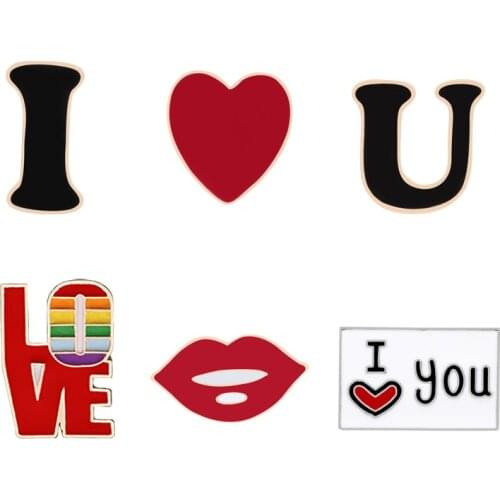 Cute Love Enamel Pins I Love U Heart Couple Brooches Metal Badges Jackets Denim Lapel Pin Bag Accessories Gift for Lover Friends