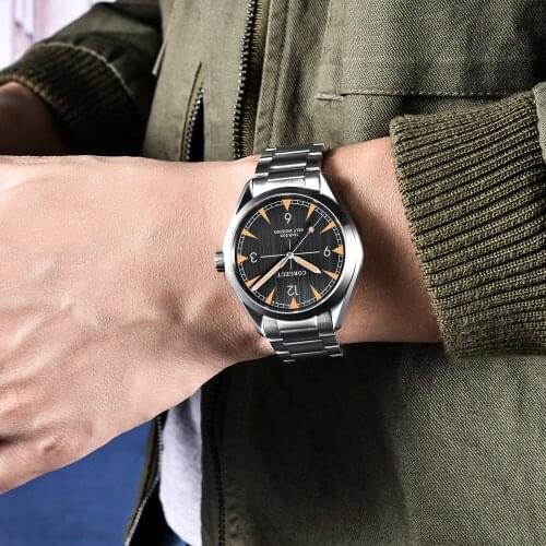 CORGEUT Fashion 41mm Black/White Men Watch Sapphire Glass ST Movement Self Winding Wristwatch Steel Band