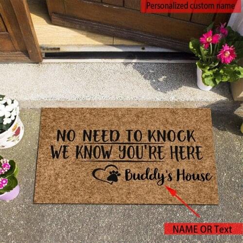 Personalized Customized Pet Doormat Gifts Text Name Dog Cat Door Mat "No Need to Knock " Indoor/Outdoor Rubber Carpets