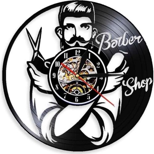Barber Shop Hairdresser Vinyl Record Wall Clock Haircut Salon Business Sign Laser Cut LP Wall Clock Hair Stylist Man Cave Decor