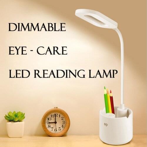 Dimmable Desk Lamp USB Pen Holder LED Reading Light Rechargeable Eye-care Table Lights Student Kids Study Light Bedroom Lighting