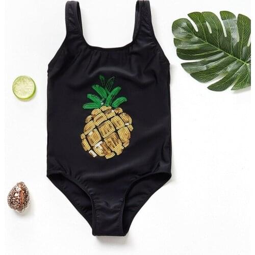 2021 New Fashion Childrens Flamingo Pineapple One-Piece Swimsuit Girls Offset Sequined Swimsuit