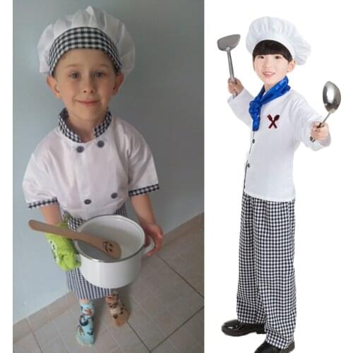 2021 New Halloween Carnival Party Wear Kids Chef Uniform Cosplay Costumes Cook Jacket Childrens Day Role-play Clothing for Boys