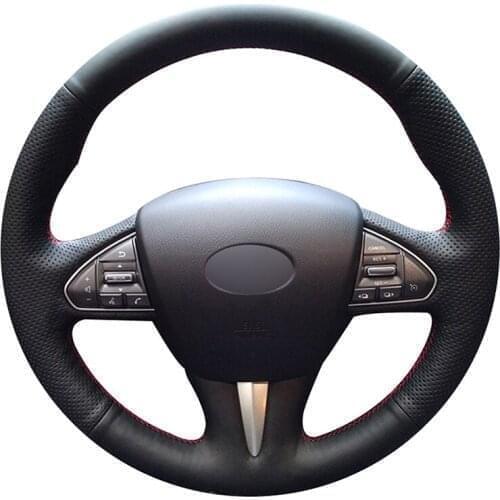 Hand-stitched Black Artificial Leather Car Steering Wheel Cover for Infiniti Q50 2014 2015 2016 2017 QX50 2015 2016 2017