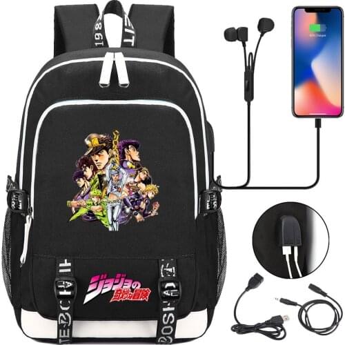 New Jojo Bizarre Adventure Backpack Teenager Boys Girls USB Charging Laptop Backpack Women Men Rucksack Kids Book Bag Mochila