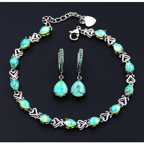 Green Fire Opal Earring & Bracelet Jewelry Set for Lady