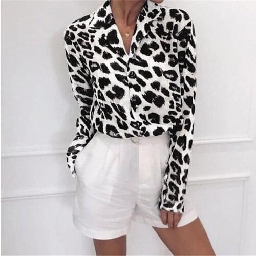 Chiffon Blouse Long Sleeve Sexy Leopard Print Blouse Turn Down Collar Lady Office Shirt Chemise Femme Tunic Casual Bluzka Damska