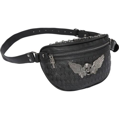 Yesetn Bag 062019 rivet leisure shoulder bag purse ghost head chest bales waist bag