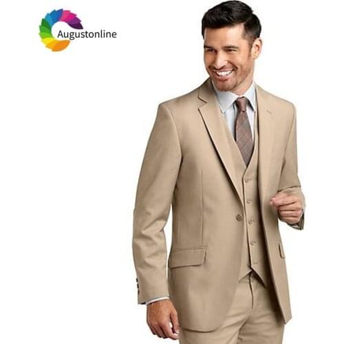 Khaki Wedding Men Suits Groom Wear Tuxedos 3 Pieces (Jacket+Pants+Vest) Slim Fit Bridegroom Suits Blazer Prom Suit